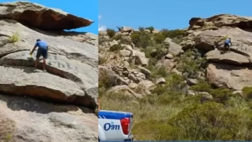 Turista rosarino vandalizó el camino a Altas Cumbres y la policía de Córdoba lo obligó a limpiar la piedra
