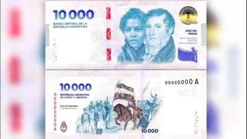 Comenzó a circular en el país el nuevo billete de $10.000