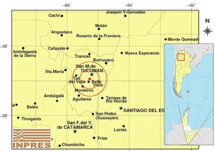 Un temblor de 3,7 grados sacudió a Tucumán